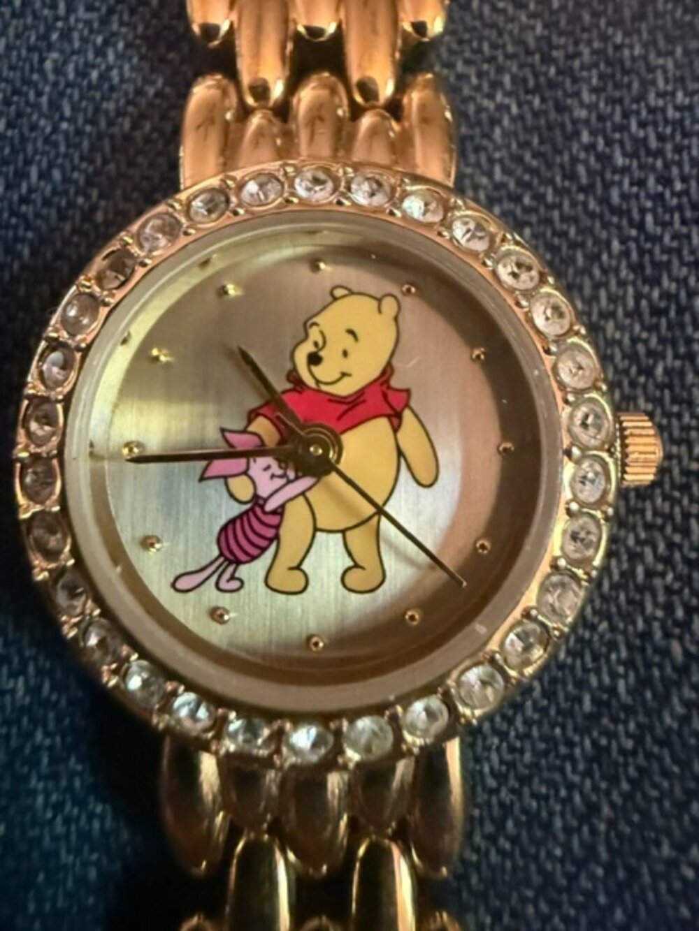 Vintage Disney Winnie the Pooh Gold Rhinestone Watch